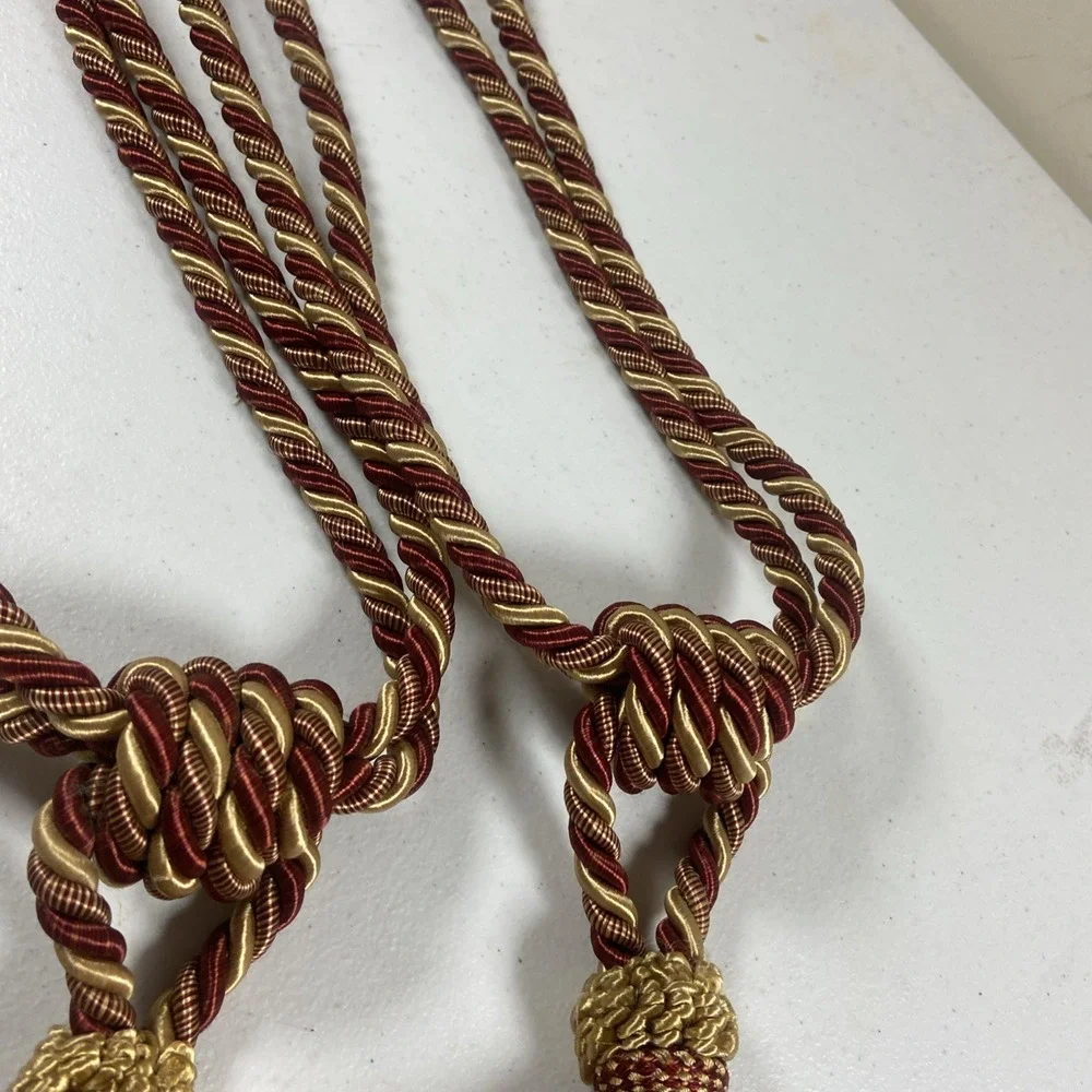 Tassel‎ Tie Backs Decorative Rope Holdbacks Drapery Large Pair Maroon/Camel